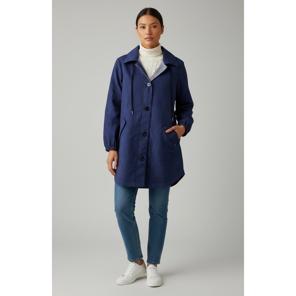NWT Maeve Anthropologie Navy Blue Textured Hooded Anorak Softshell Jacket Medium - Picture 1 of 13